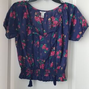 Forever 21 Navy Blue Floral Blouse